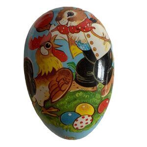 Vintage German Easter Paper Mache Egg 3.5" Bunny & Chicken Fun Collectible